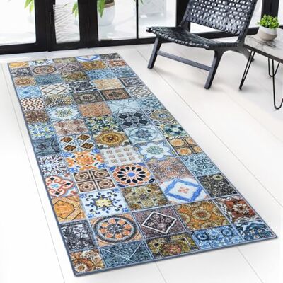 Floordirekt Fijn lussen tapijt, op maat gemaakt, met patroon, voor keuken, hal en woonkamer, vintage ornament, oosters raster (80 x 400 cm, Bonita) Floordirekt Fijn lussen tapijt, op maat gemaakt, met patroon, voor keuken, hal en woonkamer, vintage ornament, oosters raster (80 x 400 cm, Bonita)