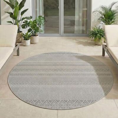 Carpetsale24 Vloerkleed voor buiten, rond, 160 cm, grijs, weerbestendig en uv-bestendig, tapijt voor terras, tuin, woonkamer, binnen, buiten, boho, Scandinavische stijl, robuust Carpetsale24 Vloerkleed voor buiten, rond, 160 cm, grijs, weerbestendig en uv-bestendig, tapijt voor terras, tuin, woonkamer, binnen, buiten, boho, Scandinavische stijl, robuust