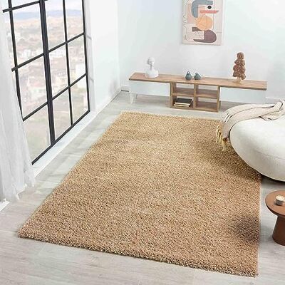 VIMODA Shaggy hoogpolig tapijt beige 200 cm vierkant VIMODA Shaggy hoogpolig tapijt beige 200 cm vierkant