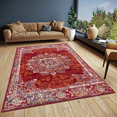HANSE Home Maderno Oosters tapijt, klassiek, dicht geweven, met ornamenten, vintage look, korte en zachte pool, voor slaapkamer, eetkamer, woonkamer, hal, rood, 140 x 200 cm HANSE Home Maderno Oosters tapijt, klassiek, dicht geweven, met ornamenten, vintage look, korte en zachte pool, voor slaapkamer, eetkamer, woonkamer, hal, rood, 140 x 200 cm