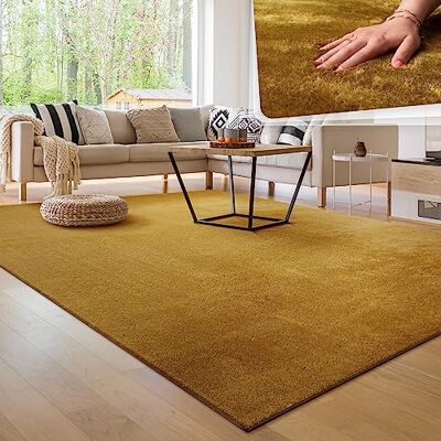 Paco Home Tapijt voor woonkamer Eenkleurig Wasbaar Zacht kortstondig pooltje, Maat:240x340 cm, Kleur:Geel Paco Home Tapijt voor woonkamer Eenkleurig Wasbaar Zacht kortstondig pooltje, Maat:240x340 cm, Kleur:Geel