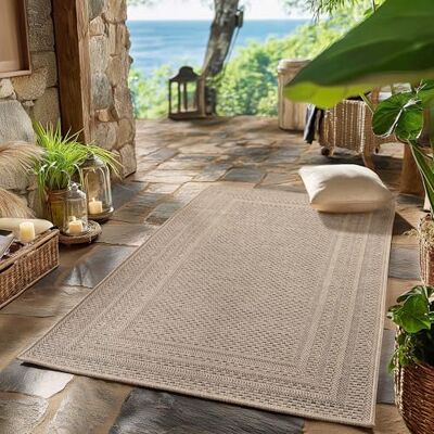 SIMPEX Vloerkleed voor buiten, beige, 80 x 150 cm, hal, weerbestendig, uv-bestendig, onderhoudsvriendelijk, effen, met rand, voor keuken, balkon, terras, woonkamer SIMPEX Vloerkleed voor buiten, beige, 80 x 150 cm, hal, weerbestendig, uv-bestendig, onderhoudsvriendelijk, effen, met rand, voor keuken, balkon, terras, woonkamer