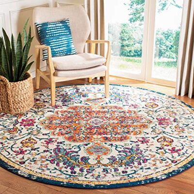 SAFAVIEH Modern chic tapijt voor woonkamer, eetkamer, slaapkamer Madison-collectie laagpolig ivoorkleurig en oranje, 122 x 122 cm SAFAVIEH Modern chic tapijt voor woonkamer, eetkamer, slaapkamer Madison-collectie laagpolig ivoorkleurig en oranje, 122 x 122 cm
