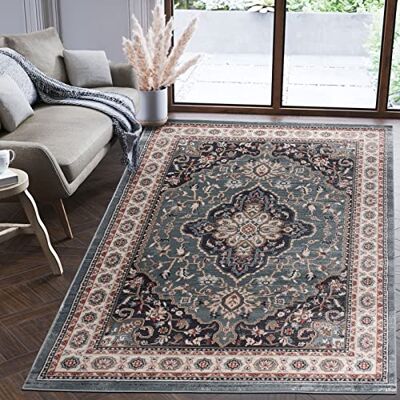Mazovia Traditioneel woonkamertapijt, groot formaat, slaapkamer, volwassenen, modern, laagpolig, tapijt voor slaapkamer en woonkamer, oosterse patroon, blauw/zwart, 140 x 200 cm Mazovia Traditioneel woonkamertapijt, groot formaat, slaapkamer, volwassenen, modern, laagpolig, tapijt voor slaapkamer en woonkamer, oosterse patroon, blauw/zwart, 140 x 200 cm