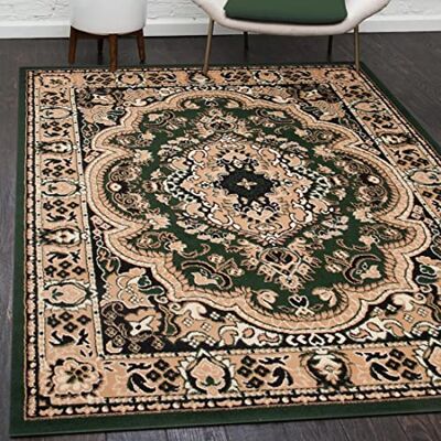 Mazovia Vloerkleed woonkamer, modern, vintage, oosters patroon, groot formaat, slaapkamer, laagpolig, tapijt voor woonkamer en slaapkamer, tapijt, groen, 160 x 220 cm Mazovia Vloerkleed woonkamer, modern, vintage, oosters patroon, groot formaat, slaapkamer, laagpolig, tapijt voor woonkamer en slaapkamer, tapijt, groen, 160 x 220 cm