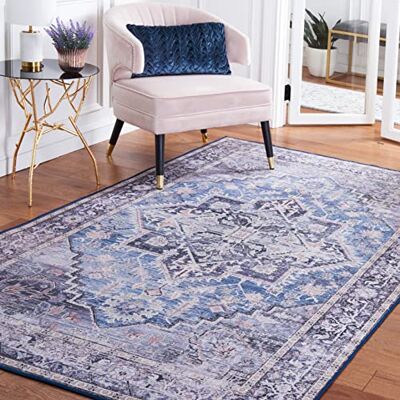 SAFAVIEH Traditioneel tapijt, machinewasbaar, antislip, ideaal voor drukbezochte ruimtes, Tucson-collectie, laagpolig, beige en grijs, 120 x 120 cm SAFAVIEH Traditioneel tapijt, machinewasbaar, antislip, ideaal voor drukbezochte ruimtes, Tucson-collectie, laagpolig, beige en grijs, 120 x 120 cm