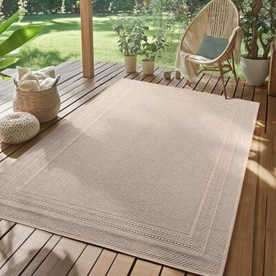 SIMPEX Vloerkleed voor buiten, beige, 240 x 340 cm, weerbestendig, UV, onderhoudsvriendelijk, effen, met rand, voor keuken, balkon, terras, tuin, woonkamer SIMPEX Vloerkleed voor buiten, beige, 240 x 340 cm, weerbestendig, UV, onderhoudsvriendelijk, effen, met rand, voor keuken, balkon, terras, tuin, woonkamer