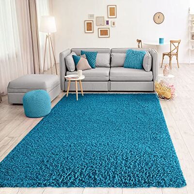 VIMODA Prime Shaggy, tapijt, kleur: hoogpolig, modern, voor woonkamer, slaapkamer, afmetingen: 150 cm vierkant, turquoise, 70 x 140 cm VIMODA Prime Shaggy, tapijt, kleur: hoogpolig, modern, voor woonkamer, slaapkamer, afmetingen: 150 cm vierkant, turquoise, 70 x 140 cm