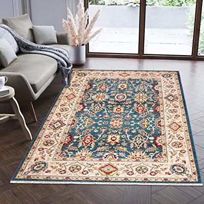 Mazovia Traditioneel woonkamertapijt, groot formaat, slaapkamer, volwassenen, modern, laagpolig, tapijt voor slaapkamer en woonkamer, oosterse patroon, blauw, 120 x 170 cm Mazovia Traditioneel woonkamertapijt, groot formaat, slaapkamer, volwassenen, modern, laagpolig, tapijt voor slaapkamer en woonkamer, oosterse patroon, blauw, 120 x 170 cm