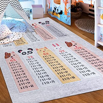 Mazovia Tapijt voor kinderkamer wasbaar tapijt met laagpolige print zacht tapijt voor slaapkamer antislip tapijt EMMA kindertapijt multiplicatietafels patroon veelkleurig grijs 80 x 150 cm Mazovia Tapijt voor kinderkamer wasbaar tapijt met laagpolige print zacht tapijt voor slaapkamer antislip tapijt EMMA kindertapijt multiplicatietafels patroon veelkleurig grijs 80 x 150 cm