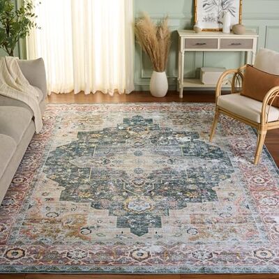 SAFAVIEH Distressed Arizona Collection machinewasbaar en antislip tapijt, ideaal voor drukbezochte ruimtes, Arizona collectie, laagpolig, rood en ivoor, 183 x 183 cm SAFAVIEH Distressed Arizona Collection machinewasbaar en antislip tapijt, ideaal voor drukbezochte ruimtes, Arizona collectie, laagpolig, rood en ivoor, 183 x 183 cm