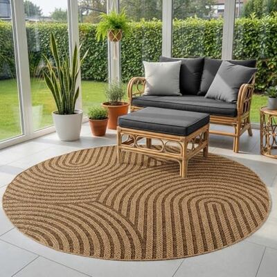 SIMPEX Vloerkleed voor buiten, rond, 80 cm, weerbestendig, onderhoudsvriendelijk, jute-look, natuur, Scandinavisch, boho-design, voor balkon, keuken, ingang, binnen, buiten SIMPEX Vloerkleed voor buiten, rond, 80 cm, weerbestendig, onderhoudsvriendelijk, jute-look, natuur, Scandinavisch, boho-design, voor balkon, keuken, ingang, binnen, buiten