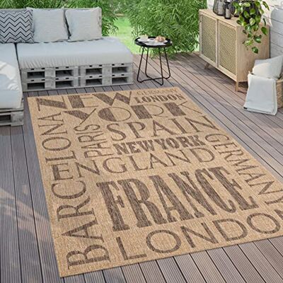 Paco Home Vloerkleed voor buiten, terras, woonkamer, keuken, modern, abstract motief, letters, afmetingen: 80 x 150 cm, kleur: beige Paco Home Vloerkleed voor buiten, terras, woonkamer, keuken, modern, abstract motief, letters, afmetingen: 80 x 150 cm, kleur: beige