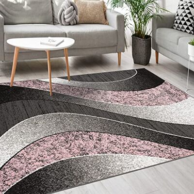 Mazovia Modern tapijt tapijt voor slaapkamer, woonkamer en eetkamer robuust zacht laagpolig tapijt Oeko-Tex woonkamertapijt ATENA-collectie grijs-roze 130 x 190 cm Mazovia Modern tapijt tapijt voor slaapkamer, woonkamer en eetkamer robuust zacht laagpolig tapijt Oeko-Tex woonkamertapijt ATENA-collectie grijs-roze 130 x 190 cm