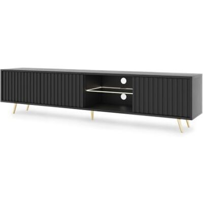 Selsey Bello TV-kast met goudkleurige lamellen, 175 cm breed, zwart Selsey Bello TV-kast met goudkleurige lamellen, 175 cm breed, zwart