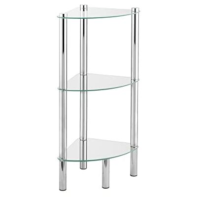WENKO Yago Exclusieve hoekplank 3 niveaus 3 glazen planken, roestvrij staal, 30 x 74 x 30 cm, glanzend WENKO Yago Exclusieve hoekplank 3 niveaus 3 glazen planken, roestvrij staal, 30 x 74 x 30 cm, glanzend