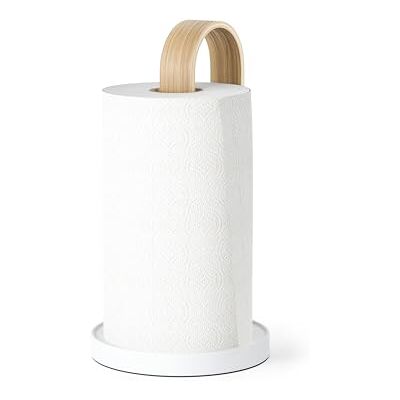 Umbra Bellwood Handdoekhouder van papier, op standaard, hout, wit/naturel Umbra Bellwood Handdoekhouder van papier, op standaard, hout, wit/naturel