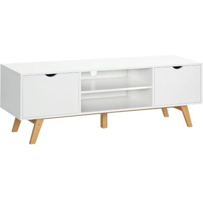 HOMCOM Modern Scandinavisch tv-meubel 2 deuren 150 l x 39 b x 50 h cm wit TV-bank op voet, 2 holtes, van hout HOMCOM Modern Scandinavisch tv-meubel 2 deuren 150 l x 39 b x 50 h cm wit TV-bank op voet, 2 holtes, van hout