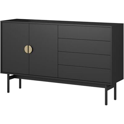 Selsey Stoon Commode met 2 deuren, 4 laden, push-to-open systeem, 154 cm, zwart Selsey Stoon Commode met 2 deuren, 4 laden, push-to-open systeem, 154 cm, zwart