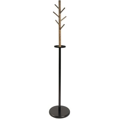 KARAT William Kledingrek, hout- en staallook, stabiel en robuust, met 6 haken, ronde voet en opbergvak, voor kleding, kleedkamers, hoeden, zakhouders voor hal, hoogte KARAT William Kledingrek, hout- en staallook, stabiel en robuust, met 6 haken, ronde voet en opbergvak, voor kleding, kleedkamers, hoeden, zakhouders voor hal, hoogte