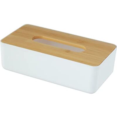 WENKO Rotello Tissuebox voor cosmetische doekjes of zakdoeken in standaard kartonnen dozen, van kunststof, bamboedeksel, eenvoudig te verwijderen, 24 x 7,5 x 12,7 cm, wit/natuurlijke kleur WENKO Rotello Tissuebox voor cosmetische doekjes of zakdoeken in standaard kartonnen dozen, van kunststof, bamboedeksel, eenvoudig te verwijderen, 24 x 7,5 x 12,7 cm, wit/natuurlijke kleur