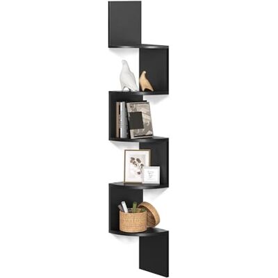 VASAGLE Hoekplank, wandrek, 5 niveaus, zwevende plank, zigzag, boekenrek, voor keuken, slaapkamer, woonkamer, kantoor, zwart LBC20BK VASAGLE Hoekplank, wandrek, 5 niveaus, zwevende plank, zigzag, boekenrek, voor keuken, slaapkamer, woonkamer, kantoor, zwart LBC20BK