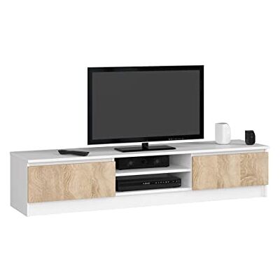 AKORD TV-kast K-160, klassiek tv-meubel, tv-bank, moderne tv-kast, 33 x 160 x 40 cm (h x b x d), gewicht 30 kg, kleur: wit/Sonoma eiken AKORD TV-kast K-160, klassiek tv-meubel, tv-bank, moderne tv-kast, 33 x 160 x 40 cm (h x b x d), gewicht 30 kg, kleur: wit/Sonoma eiken