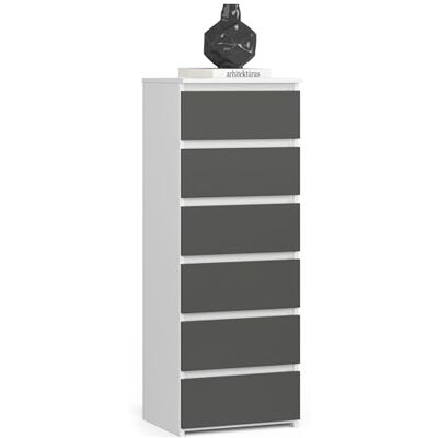 Home Collective Commode met 6 laden, voor slaapkamer, hal, woonkamer, organizer, commode, met laden, 40 cm breed, 109 cm hoog, grafiethout, wit, dressoir, multifunctionele kast, smal Home Collective Commode met 6 laden, voor slaapkamer, hal, woonkamer, organizer, commode, met laden, 40 cm breed, 109 cm hoog, grafiethout, wit, dressoir, multifunctionele kast, smal