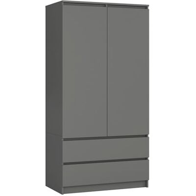 AKORD Kledingkast met twee deuren S 90 cm 2 laden met planken en kledingstang voor slaapkamer minimalistische stijl 16 mm gelamineerde plaat grafiet grijs AKORD Kledingkast met twee deuren S 90 cm 2 laden met planken en kledingstang voor slaapkamer minimalistische stijl 16 mm gelamineerde plaat grafiet grijs