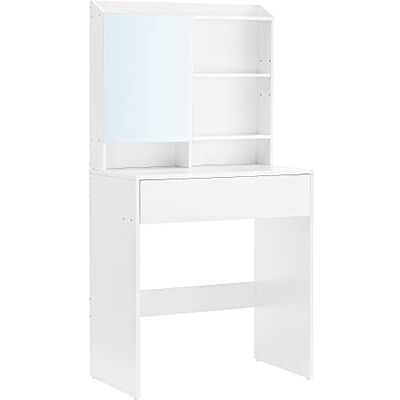 VASAGLE Make-uptafel, met spiegel, met opbergkast en lade, verstelbare planken, schoonheidshoek, moderne stijl, 70 x 40 x 136 cm, wit RDT118W01 VASAGLE Make-uptafel, met spiegel, met opbergkast en lade, verstelbare planken, schoonheidshoek, moderne stijl, 70 x 40 x 136 cm, wit RDT118W01