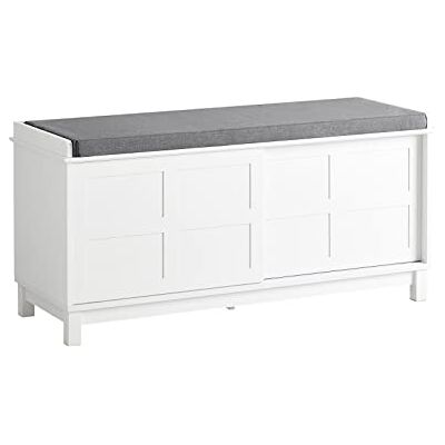 SoBuy FSR86-W Opbergbank met gevoerd kussen, lage meubel, entree, commode met 2 schuifdeuren, 114 x 40 x 53 cm, FSR86-W SoBuy FSR86-W Opbergbank met gevoerd kussen, lage meubel, entree, commode met 2 schuifdeuren, 114 x 40 x 53 cm, FSR86-W