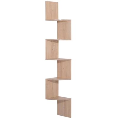 HOMCOM Zigzag hoekrek, wandrek, 20 x 20 x 126 cm, licht eiken HOMCOM Zigzag hoekrek, wandrek, 20 x 20 x 126 cm, licht eiken