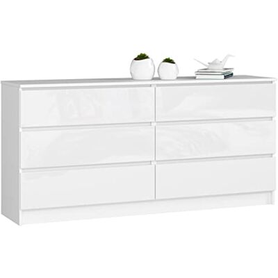 AKORD K-160 Commode met 6 laden (2 x 3) laden, voor woonkamer, slaapkamer, kantoor, modern functioneel ontwerp, 160 x 77 x 40 cm, gewicht: 70 kg, wit/glanzend wit AKORD K-160 Commode met 6 laden (2 x 3) laden, voor woonkamer, slaapkamer, kantoor, modern functioneel ontwerp, 160 x 77 x 40 cm, gewicht: 70 kg, wit/glanzend wit