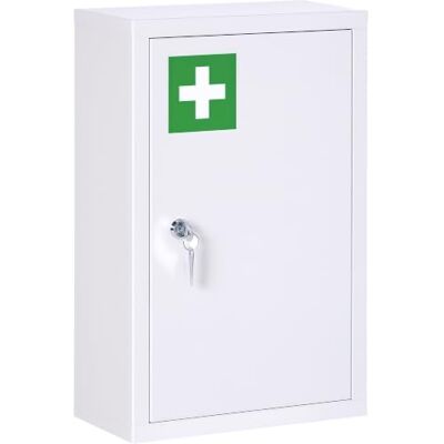kleankin Medicijnkastje, wandmontage, staal, 30 x 14 x 46 cm, wit Medicijnkast, wandmontage, 3 niveaus, afsluitbare deur, 2 sleutels, badkamerkast, hal, woonkamer kleankin Medicijnkastje, wandmontage, staal, 30 x 14 x 46 cm, wit Medicijnkast, wandmontage, 3 niveaus, afsluitbare deur, 2 sleutels, badkamerkast, hal, woonkamer