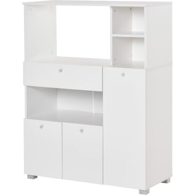 HOMCOM Magnetronkast, dressoir, 2 kasten, 90 x 40 x 120 cm, wit Keukenkast, opbergkast met meerdere vakken, 4 holtes, schuiflade, van hout HOMCOM Magnetronkast, dressoir, 2 kasten, 90 x 40 x 120 cm, wit Keukenkast, opbergkast met meerdere vakken, 4 holtes, schuiflade, van hout