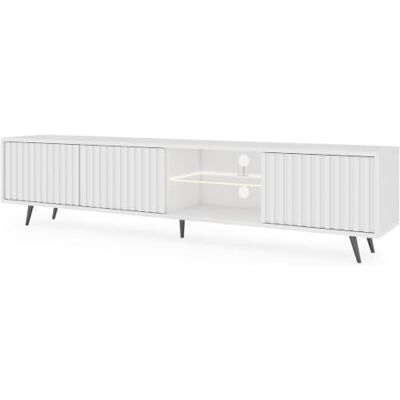Selsey Bello TV-kast met lamellen en ledverlichting, 175 cm, zwarte poten, wit Selsey Bello TV-kast met lamellen en ledverlichting, 175 cm, zwarte poten, wit