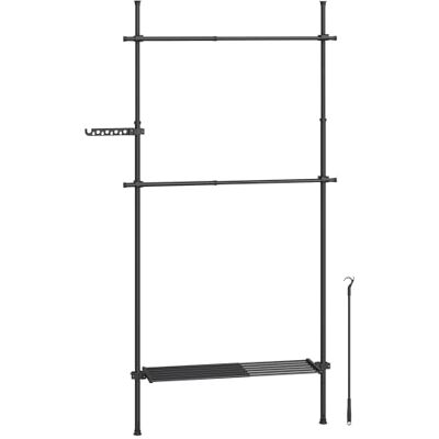 SONGMICS Kledingrek van vloer tot plafond, stabiele kledingkast, opslag met 3 niveaus, uittrekbaar rek, 1 rij, 2 stangen, 1 plank, ophangstang, matzwart HSR136B01 SONGMICS Kledingrek van vloer tot plafond, stabiele kledingkast, opslag met 3 niveaus, uittrekbaar rek, 1 rij, 2 stangen, 1 plank, ophangstang, matzwart HSR136B01