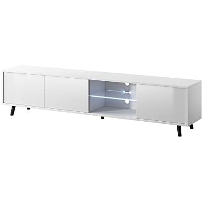 Selsey Glam TV Lowboard wit mat/wit hoogglans met witte LED-verlichting 175 cm breed Selsey Glam TV Lowboard wit mat/wit hoogglans met witte LED-verlichting 175 cm breed