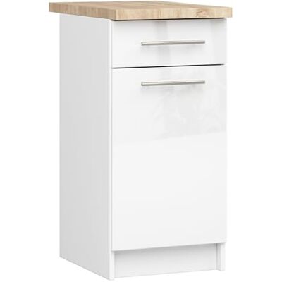 AKORD Oliwia S40 Keukenkast met werkblad, onderkast met deur, lade en 2 planken, dressoir, schiereiland, 46 x 40 x 85 cm, wit, glanzend wit AKORD Oliwia S40 Keukenkast met werkblad, onderkast met deur, lade en 2 planken, dressoir, schiereiland, 46 x 40 x 85 cm, wit, glanzend wit