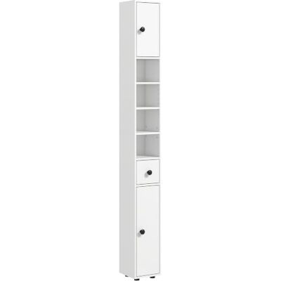 kleankin Badkamerkast, fijn, 20 x 20 x 180 cm, wit Hoge kast, 4 verstelbare planken, 1 lade, 2 kasten, modern design kleankin Badkamerkast, fijn, 20 x 20 x 180 cm, wit Hoge kast, 4 verstelbare planken, 1 lade, 2 kasten, modern design
