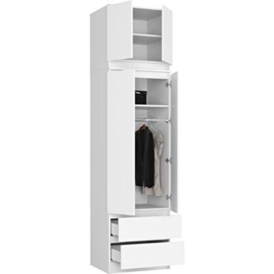 Generic BDW Kledingkast met verhoging, 4 deuren, 2 laden, opslag, moderne kast voor slaapkamer, woonkamer, hal, 234 x 60 x 51 cm, wit Generic BDW Kledingkast met verhoging, 4 deuren, 2 laden, opslag, moderne kast voor slaapkamer, woonkamer, hal, 234 x 60 x 51 cm, wit