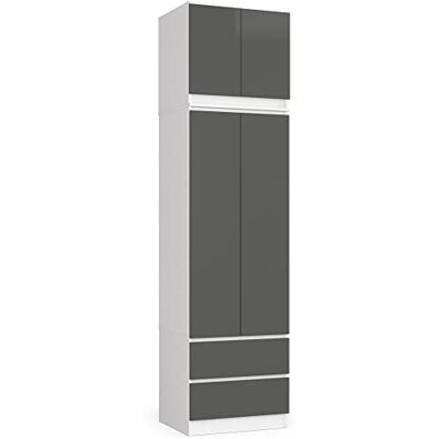 AKORD Kledingkast S60 met 60 cm verlenging, 2 deuren en 2 laden, kledingkast met lade en binnenruimte, 60 x 234 x 51 cm, gewicht 78,05 kg, wit/grafietgrijs AKORD Kledingkast S60 met 60 cm verlenging, 2 deuren en 2 laden, kledingkast met lade en binnenruimte, 60 x 234 x 51 cm, gewicht 78,05 kg, wit/grafietgrijs