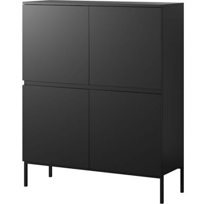 Selsey Bemmi Commode, kast met 4 laden, 100 x 122 cm, op zwarte poten, opbergkast voor slaapkamer, zwart Selsey Bemmi Commode, kast met 4 laden, 100 x 122 cm, op zwarte poten, opbergkast voor slaapkamer, zwart