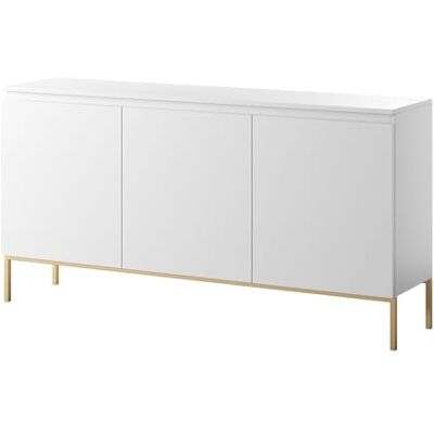Selsey Commode, kast met 3 deuren, 77 x 150 cm, met goudkleurige poten, opbergkast voor slaapkamer, wit, Bemmi, eenheidsmaat Selsey Commode, kast met 3 deuren, 77 x 150 cm, met goudkleurige poten, opbergkast voor slaapkamer, wit, Bemmi, eenheidsmaat