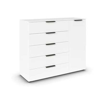 RAUCH Möbel Flipp Combi-commode met opbergruimte voor woonkamer, slaapkamer, hal, 2 planken, 1 deur, 5 laden, handgrepen grafiet, 120 x 100 x 42 cm, alpinewit RAUCH Möbel Flipp Combi-commode met opbergruimte voor woonkamer, slaapkamer, hal, 2 planken, 1 deur, 5 laden, handgrepen grafiet, 120 x 100 x 42 cm, alpinewit