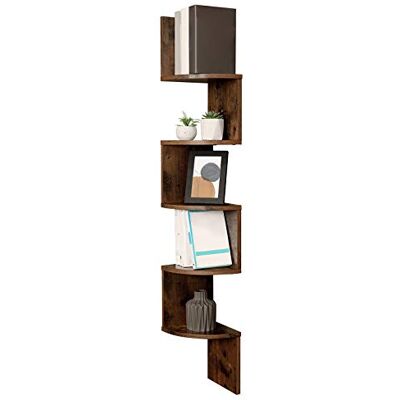 VASAGLE Hoekplank, wandrek, 5 niveaus, zwevende plank, zigzag, boekenkast, voor keuken, slaapkamer, woonkamer, kantoor, rustiek bruin LBC20BX VASAGLE Hoekplank, wandrek, 5 niveaus, zwevende plank, zigzag, boekenkast, voor keuken, slaapkamer, woonkamer, kantoor, rustiek bruin LBC20BX