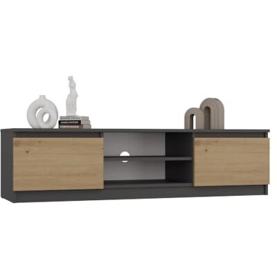 CDF Laag tv-meubel 140 cm modern met open vak voor apparaten, kabeldoorvoeringen, zijkanten, fronten zonder handgrepen, stabiele constructie 16 mm voor tv-woonkamer, ambachtelijke eiken/antraciet CDF Laag tv-meubel 140 cm modern met open vak voor apparaten, kabeldoorvoeringen, zijkanten, fronten zonder handgrepen, stabiele constructie 16 mm voor tv-woonkamer, ambachtelijke eiken/antraciet