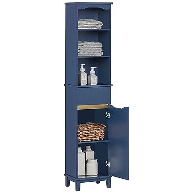 SoBuy BZR112-B Badkamermeubel, 3 open planken, smalle lade, voor kleine ruimtes, blauw, 35 x 30 x 170 cm SoBuy BZR112-B Badkamermeubel, 3 open planken, smalle lade, voor kleine ruimtes, blauw, 35 x 30 x 170 cm