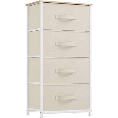 YITAHOME Commode met 4 laden voor slaapkamer, commode van stof, opbergladen met handgrepen, metalen frame voor woonkamer, hal, crèmewit YITAHOME Commode met 4 laden voor slaapkamer, commode van stof, opbergladen met handgrepen, metalen frame voor woonkamer, hal, crèmewit
