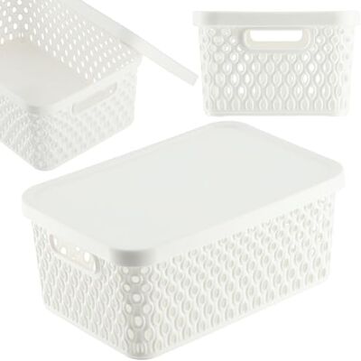 KADAX Opbergmand, mand met deksel, opbergdoos, kunststof opbergdoos, moderne plankmand, container met ventilatiegaten (4,5 l, wit) KADAX Opbergmand, mand met deksel, opbergdoos, kunststof opbergdoos, moderne plankmand, container met ventilatiegaten (4,5 l, wit)